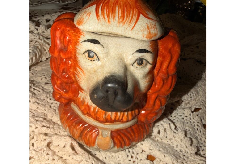 double faced spaniel dog Vintage Dog biscuit cookie Jar with Lid Crackle Glaze |